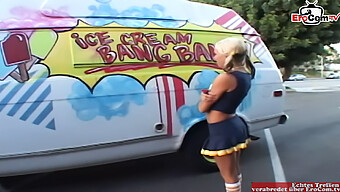 A Young Blonde Cheerleader Engages In Sexual Activity In A Car