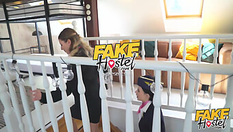 Three Flight Attendants Pleasure A Massive Danish Penis In A Fake Hostel Setting