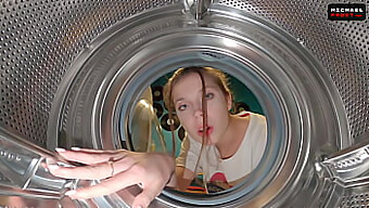 Brunette Teen Gets Stuck In Washing Machine During Family Playtime