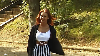 Young European Redhead Pleasures Herself In Public