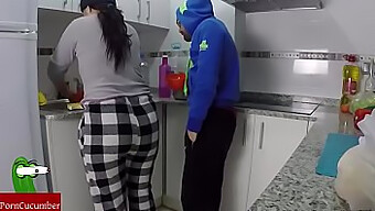 A Couple Enjoys A Steamy Session In The Kitchen, With The Man'S Milk Being Eagerly Consumed