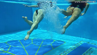 Diana Rius And Sheril Blossom, Two Hot Lesbians, Indulge In Naked Underwater Fun In A Public Swimming Pool