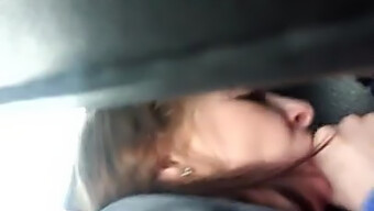 Amateur Gf Gives A Sloppy Blowjob In A Car