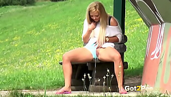 Blonde Desperately Pees In Public, Leaving Her Panties Soaked!