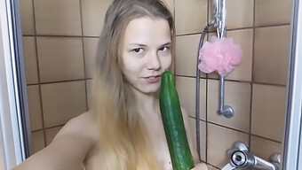 Tiny 18-Year-Old Skinny Teen Masturbates With Cucumber